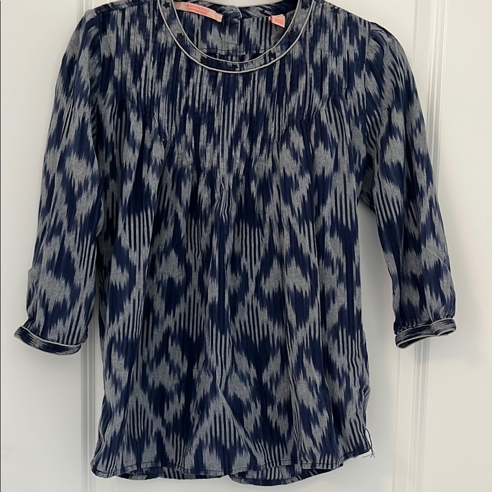 Scotch & Soda Blue and Grey Pleated Bib Collar Blouse